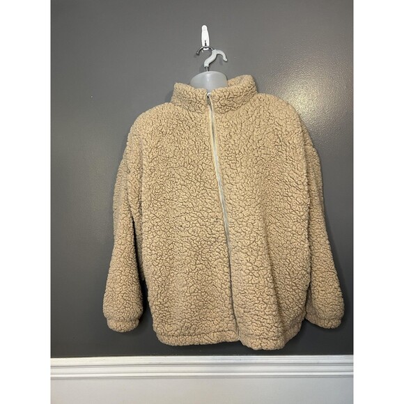 Nine West Jacket Womens Extra Large Beige Sherpa Fleece Full Zip Teddy Coat - Picture 1 of 8